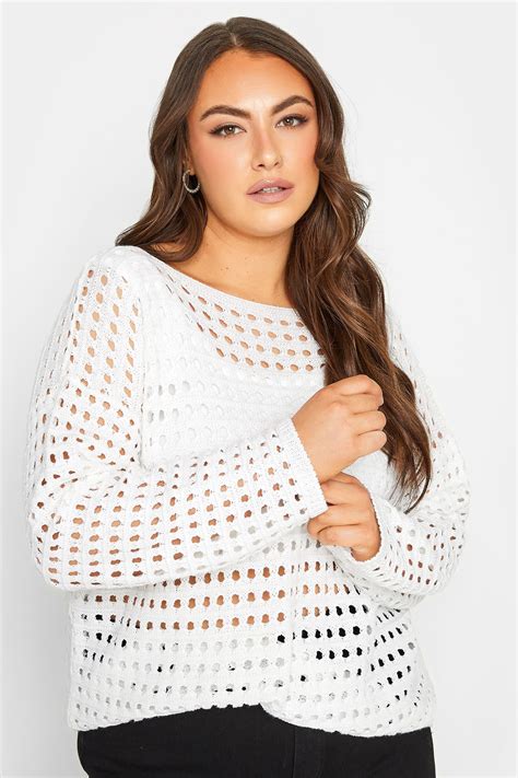 YOURS Plus Size Curve White Cropped Crochet Jumper | Yours Clothing