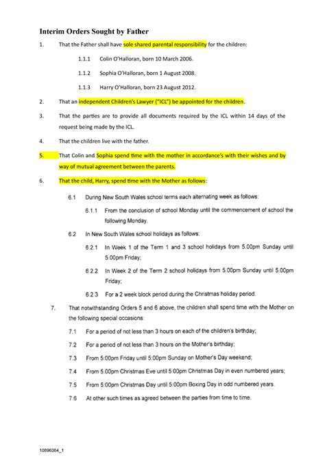 Interim Orders Sought by Father (WIP) - Interim Orders Sought by Father That the Father shall ...