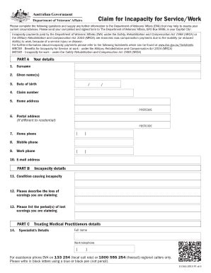 Claim for Incapacity for Service/Work - Blank Fillable Template | Fill ...