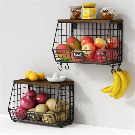 Amazon.com - Goozii Hanging Wall Fruit Basket for Kitchen Counter 2 ...