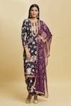 Buy Black Polyester Embroidery, Sequins Round Neck Floral Print Kurta ...