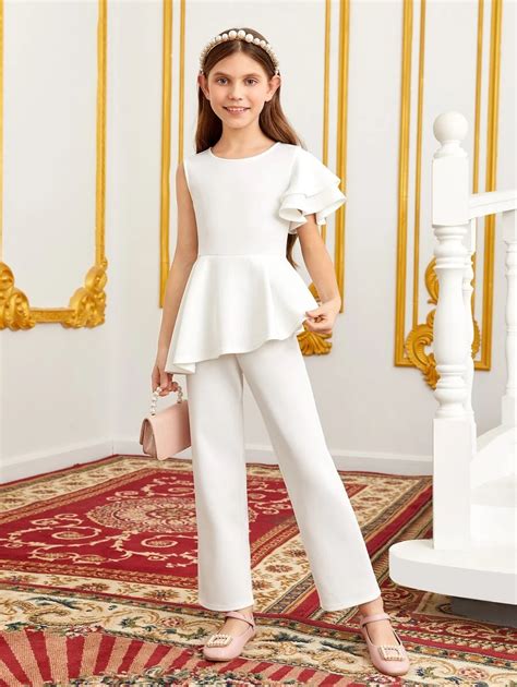 SHEIN Tween Girl 1pc Layered Ruffle Trim Peplum Waist Jumpsuit | SHEIN USA