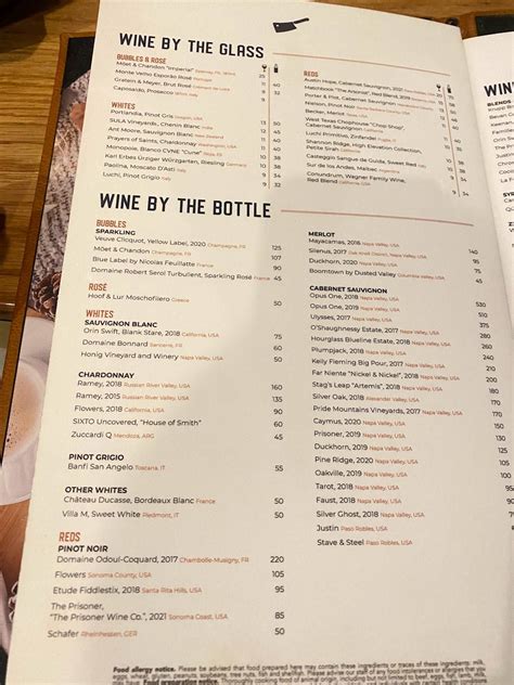 Menu at West Texas Chophouse steakhouse, El Paso