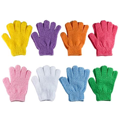 Buy 8 Pairs Exfoliating Bath Gloves 8 Different Colors Double Sided ...