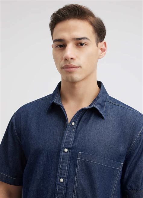 Men Blue Short Sleeve Oversized Denim Shirt | Pepe Jeans India