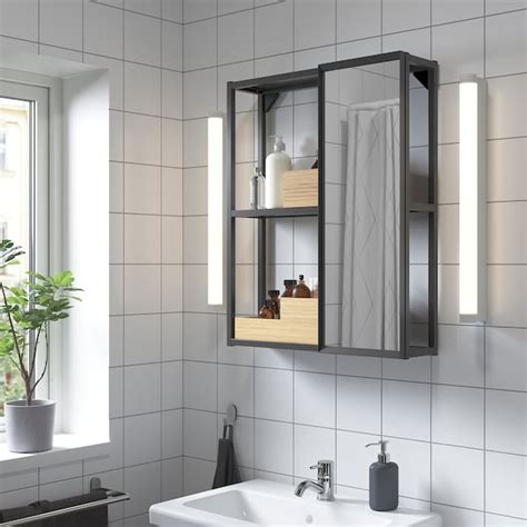 ENHET mirror cabinet, anthracite, 60x17x75 cm (235/8x63/4x291/2") - IKEA