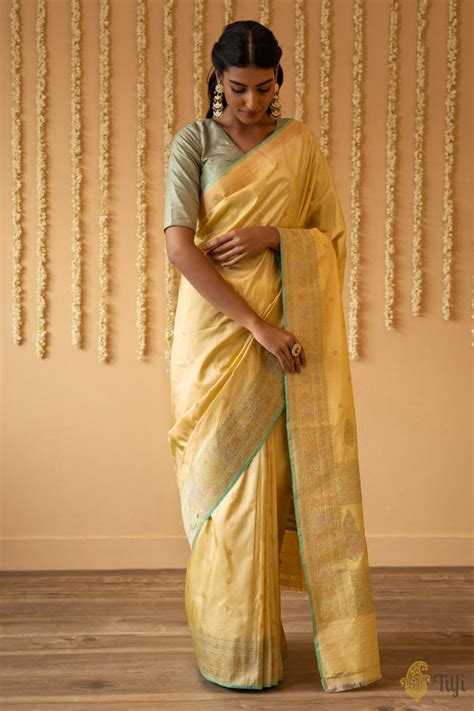 Light Yellow Pure Katan Silk Banarasi Handloom Saree - Tilfi