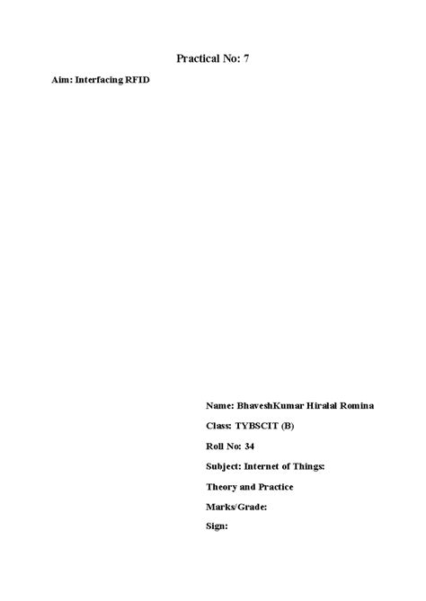 IOT 7 - Practical: Interfacing RFID with Arduino Components - Studocu