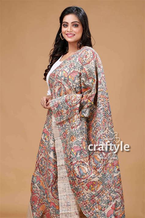 Classic Madhubani Hand Painted Dupatta – Craftyle