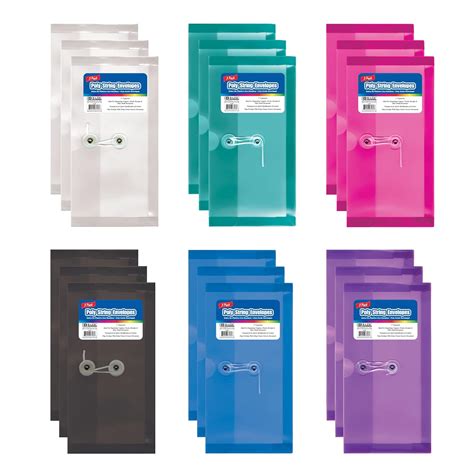 Bazic Check Size Poly String Envelope (2 Packs of 3) [Colors May Vary ...
