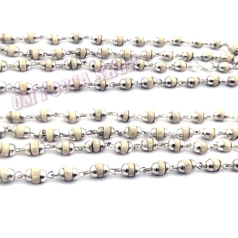 Safed (White) Tulsi in German Silver Cap Mala