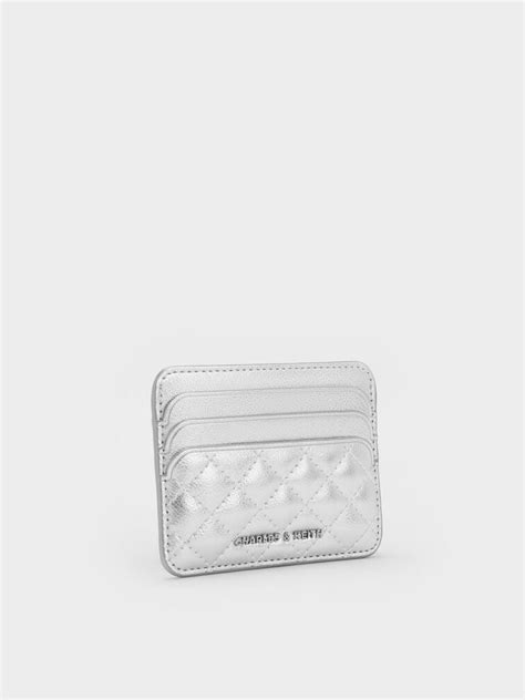 Silver Cleo Metallic Quilted Card Holder - CHARLES & KEITH IN