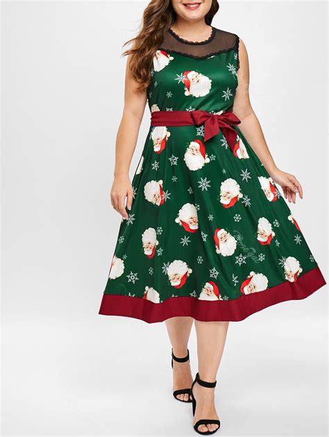 [56% OFF] Christmas Santa Print Sleeveless Plus Size Dress | Rosegal