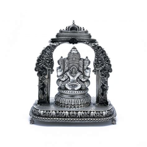Beautiful Ganapathi Idol With Prabavali Hand Crafted - Silver Palace