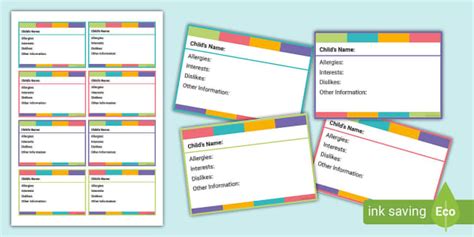 Child Information Cards Keyring Size Ι EYLF Organisation