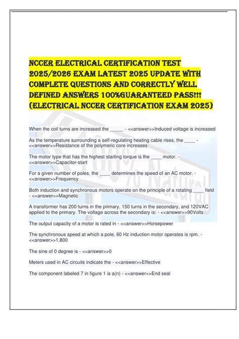 NCCER ELECTRICAL CERTIFICATION TEST 2025/2026 EXAM LATEST 2025 UPDATE ...