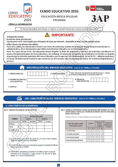 Cédula 3AP: Censo Educativo 2025 para Educación Básica Regular - Studocu