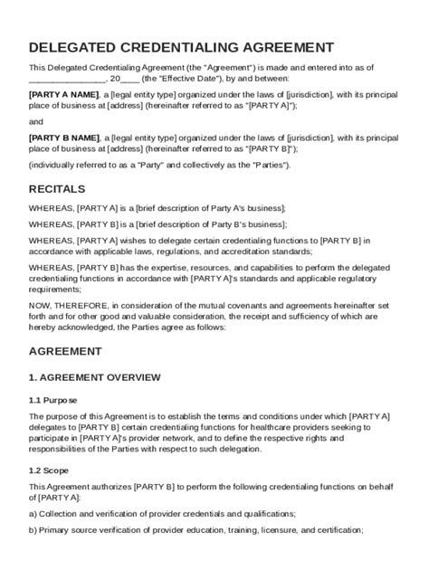 Fillable Online Delegated Credentialing Agreement Template Fax Email ...