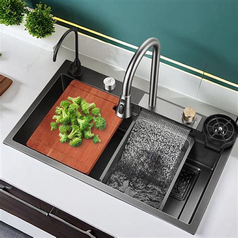 YABORAS Kitchen Sink, Waterfall Kitchen Sink, 29.5 Inch Black 304 ...