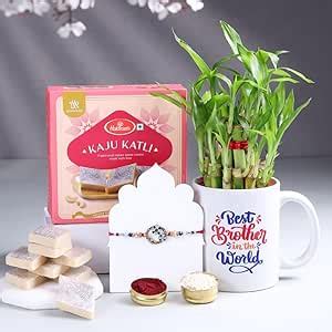 Floweraura Premium Handcrafted Floral Rakhi With 2 Layer Lucky Bamboo ...