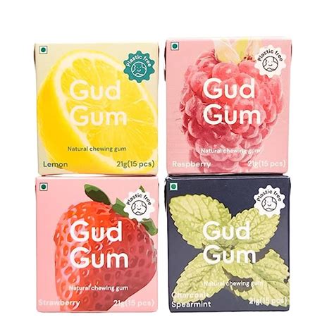 Gud Gum- Natural, Plastic Free Chewing Gum- Raspberry, Lemon, Charcoal ...