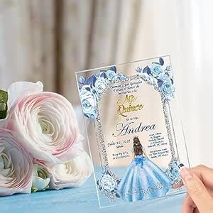 Avior Quinceanera Invitation Baby Blue Dress Acrylic Glass Invitation ...