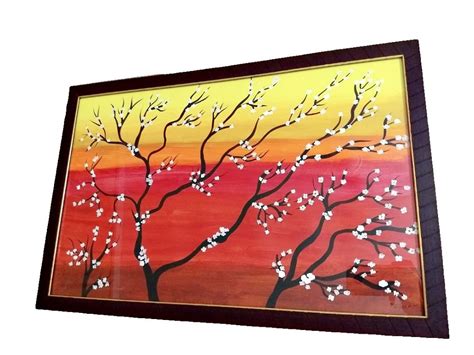 Paras Sunrise and White Flower Tree Handmade Painting (14*22) - Wooden ...