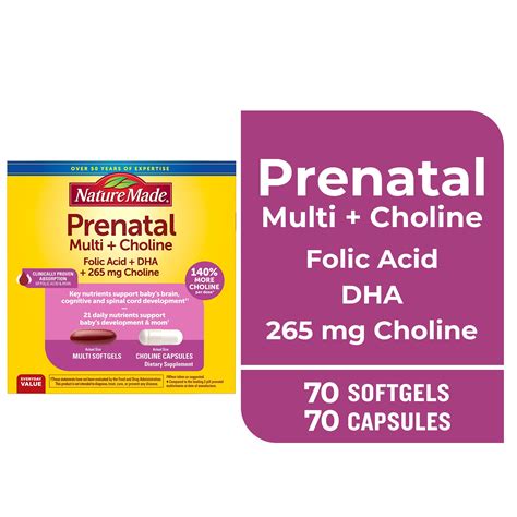 Nature Made Prenatal Vitamins Softgels + Choline Supplement Capsules ...