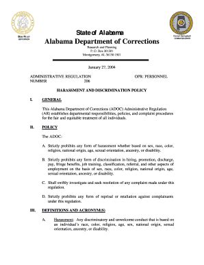 Fillable Online alabama department of corrections admin regulations 206 ...