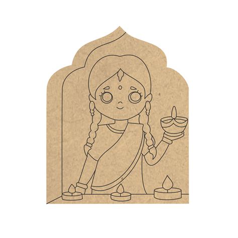 Pre Marked MDF Cutout - Diwali Jharokha girl