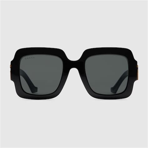Square-frame Double G sunglasses in black acetate | GUCCI® US