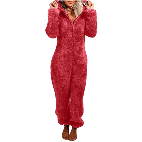 Adult Onesie Pajama for Women Cute Fluffy Winter One Piece Teddy Bear ...