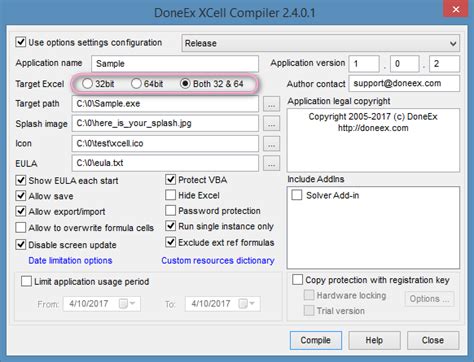 Select Excel 32 or 64 Bit, or Both, For Compiled Excel Workbook