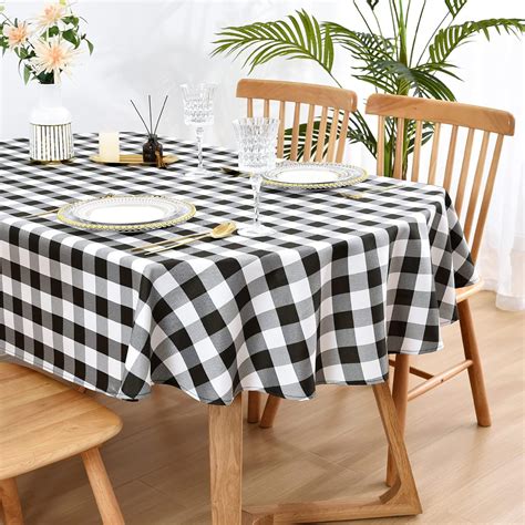 Amazon.com: Wolkemer Farmhouse Oval Checkered Tablecloth Black and ...