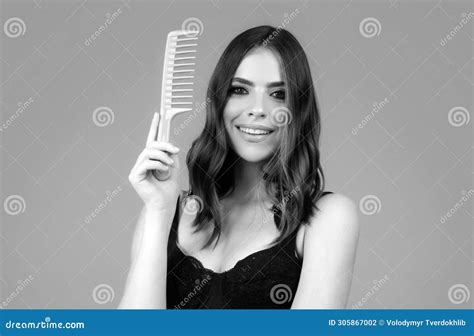 Woman Brushing Straight Natural Hair with Comb. Girl Combing Long ...