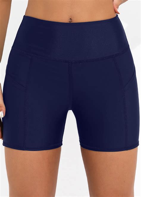Pocket Detail Navy Blue High Waisted Swim Shorts | Rosewe.com - USD $24.98