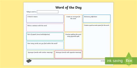 Today's Word of the Day Printable Worksheet - Twinkl