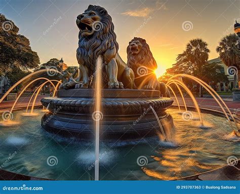 Ai Generated Illustration Wildlife Concept of Fountain of Lions Stock ...