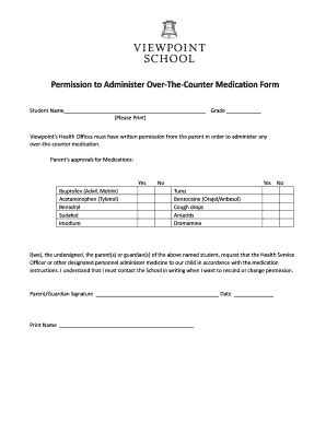 Fillable Online Permission to Administer OverTheCounter Medication Form ...