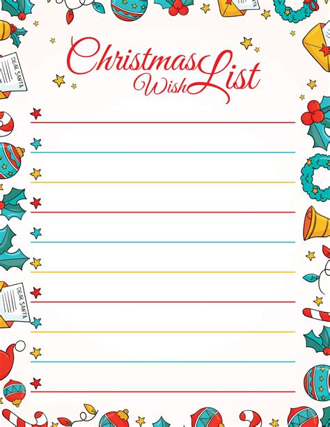 Printable Christmas Wish List Template – PrintableLib