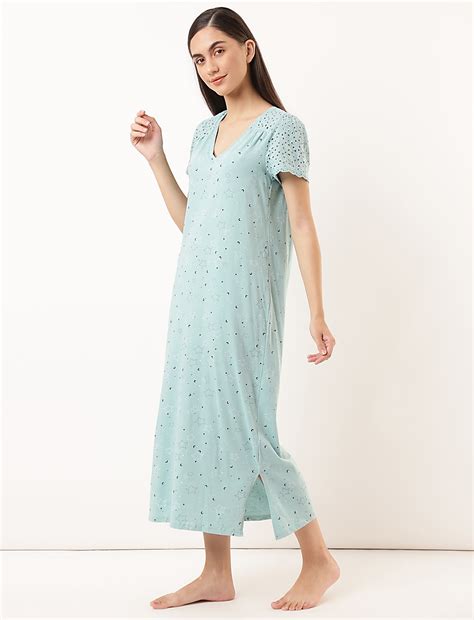 Buy Pure Cotton Printed V-Neck Nightdress at Marks & Spencer