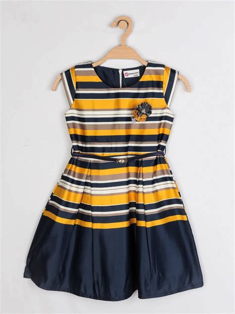 Buy Girls Navy Blue Satin Finish Dress With Belt | Peppermint