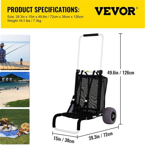 Buy VEVOR Beach Carts for Sand, w/ 10 PVC Balloon Wheels, 15 x 15 Cargo ...