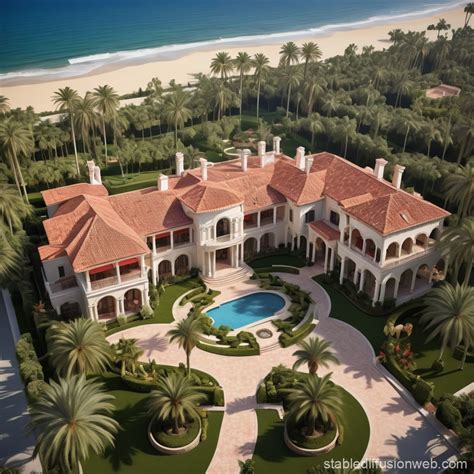 Luxurious Spanish Mansion with Complex Gardens | Stable Diffusion Online