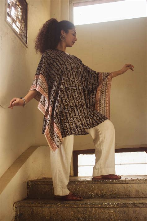 Cotton Bagh Block-Printed Kaftan Dress · Lata Black – rusticblends
