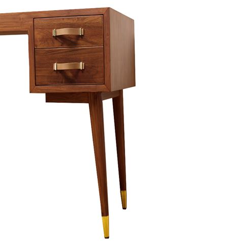 Lorna Study Table | Mid-Century Wooden Desk with Brass Details – The ...