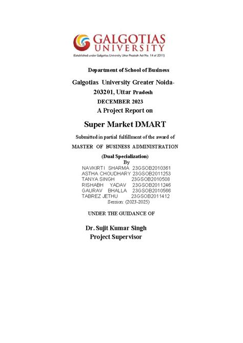 Dmart - Department of School of Business Galgotias University Greater ...