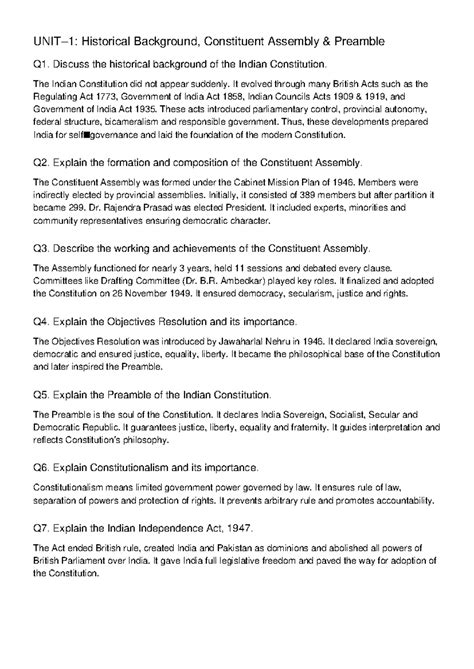 COI 7 Marks: Historical Background & Constituent Assembly Overview ...