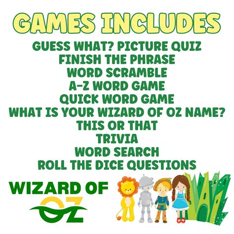 Wizard of Oz Game Bundle: Printable Party Games (instant Download) - Etsy
