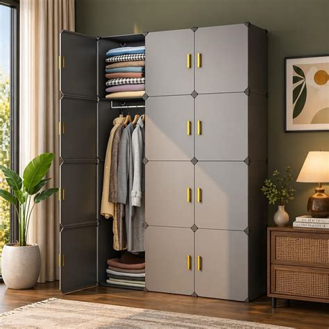 EXVITO Kids Collapsible Wardrobe | 12 Door Plastic Modular Clothes ...